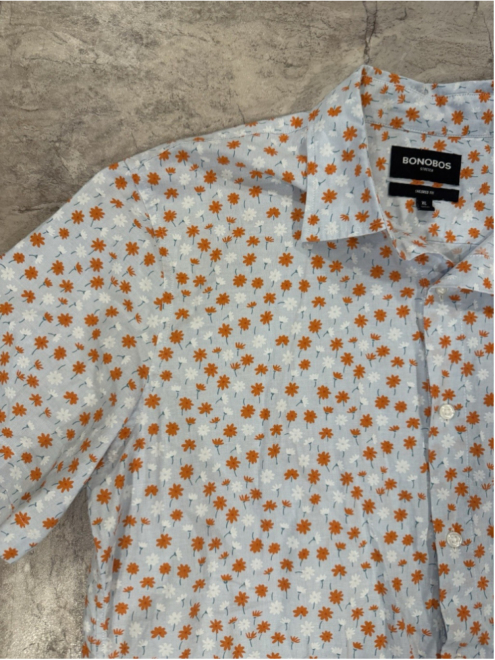 Bonobos Shirt Mens XL Blue Orange Floral Short Sleeve Button Down Tailored Fit